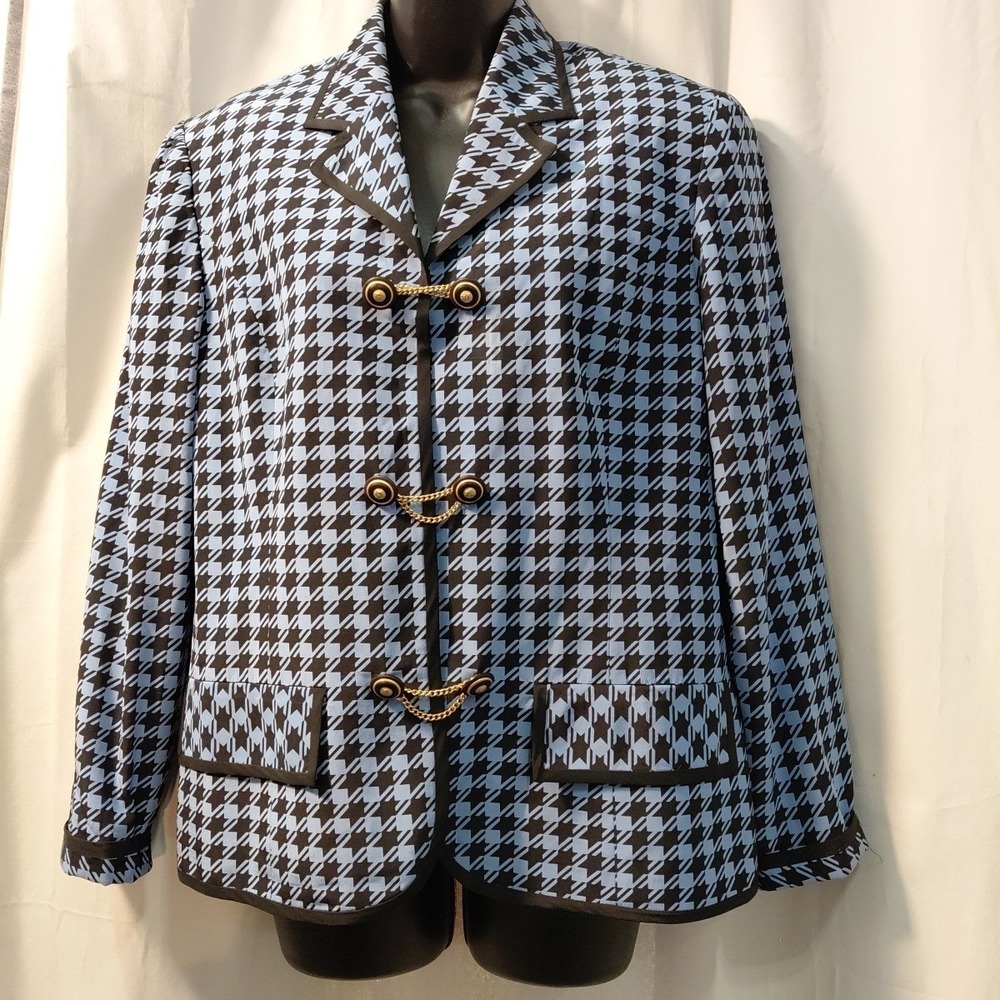 Y2k Anne Crimmins For UMI Collections Silk Houndstooth‎  Hook Front Blazer Sz 10